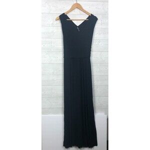 DELETTA Anthropologie Women's Large Sleeveless Maxi Dress Solid Black Tie Back